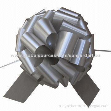 PP ribbon gift pull bow, made of poly silver ribbon
